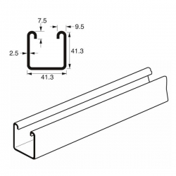 Deep Plain Channel Heavy Gauge x 3 Metre, 41mm x 41mm x 2.5mm, Mild steel pre-galvanised. Unistrut compatible P1000X3  SC400/3M