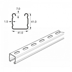 Deep Slotted Channel Light Gauge x 3 Metre, 41mm x 41mm x 1.5mm, Mild steel pre-galvanised.  Unistrut compatible P2000TX3  SC413/3M