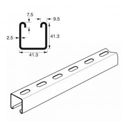 Deep Slotted Channel Heavy Gauge x 3 Metre, 41mm x 41mm x 2.5mm. Mild steel pre-galvanised. Unistrut compatible P1000T  SC403/3M