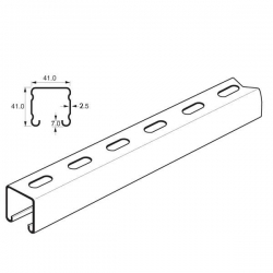 Deep Slotted Channel Heavy Gauge x 6 Metre, 41mm x 41mm x 2.5mm. Mild steel pre-galvanised. Unistrut compatible P1000TX6