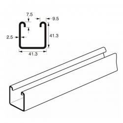 Deep Plain Channel Heavy Gauge x 6 Metre, 41mm x 41mm x 2.5mm. Galvanised. Unistrut compatible P1000X6HG