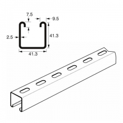 Deep Slotted Channel Heavy Gauge x 6 Metre, 41mm x 41mm x 2.5mm. Galvanised. Unistrut compatible P1000T14X6HG