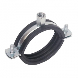 101-106mm Two Piece Rubber Lined Pipe Clamp Steel Zinc Plated, Boss Threaded both M8 & M10