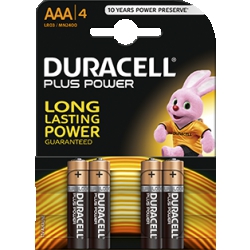 AAA Duracell Plus Alkaline Batteries (Pack of 4) LR03 / MN2400