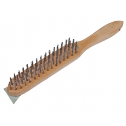 4 Row Heavy Duty Wire Scratch Brush with Wooden Handle & Scraper