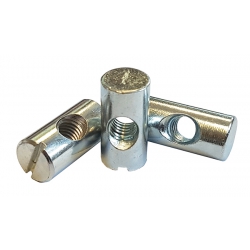 M10 x 28mm Cross Dowel, 15mm Hole (Barrel Nut) Bright zinc plated