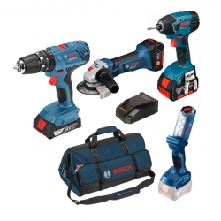 Bosch 18V 4 Piece Kit (GSB, GDR, GWS & GLI) with 3 x 4.0Ah Batteries in L-Boxx