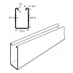 Extra Deep Plain Channel Heavy Gauge x 3 Metre, 82mm x 41mm x 2.5mm.  Pre-Galvanised. Unistrut compatible