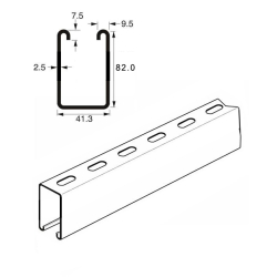 Extra Deep Slotted Channel Heavy Gauge x 3 Metre, 82mm x 41mm x 2.5mm.  Pre-Galvanised. Unistrut compatible