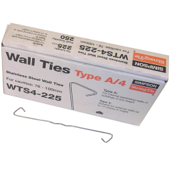 Simpson 225mm Wall Tie 76-100mm Light Duty Type 4 (Box of 250) Stainless Steel WTS4-225