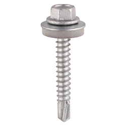 5.5 x 38 Timco Hex Self Drill Screws with 16mm bonded washer, Ruspert Silver Plated, for 1.2 - 5.0mm steel thickness