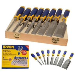 Irwin Marples 10507958 8 Piece 1/4" to 2" Striking Cap Wood Chisel Set in Wooden Case 10507958